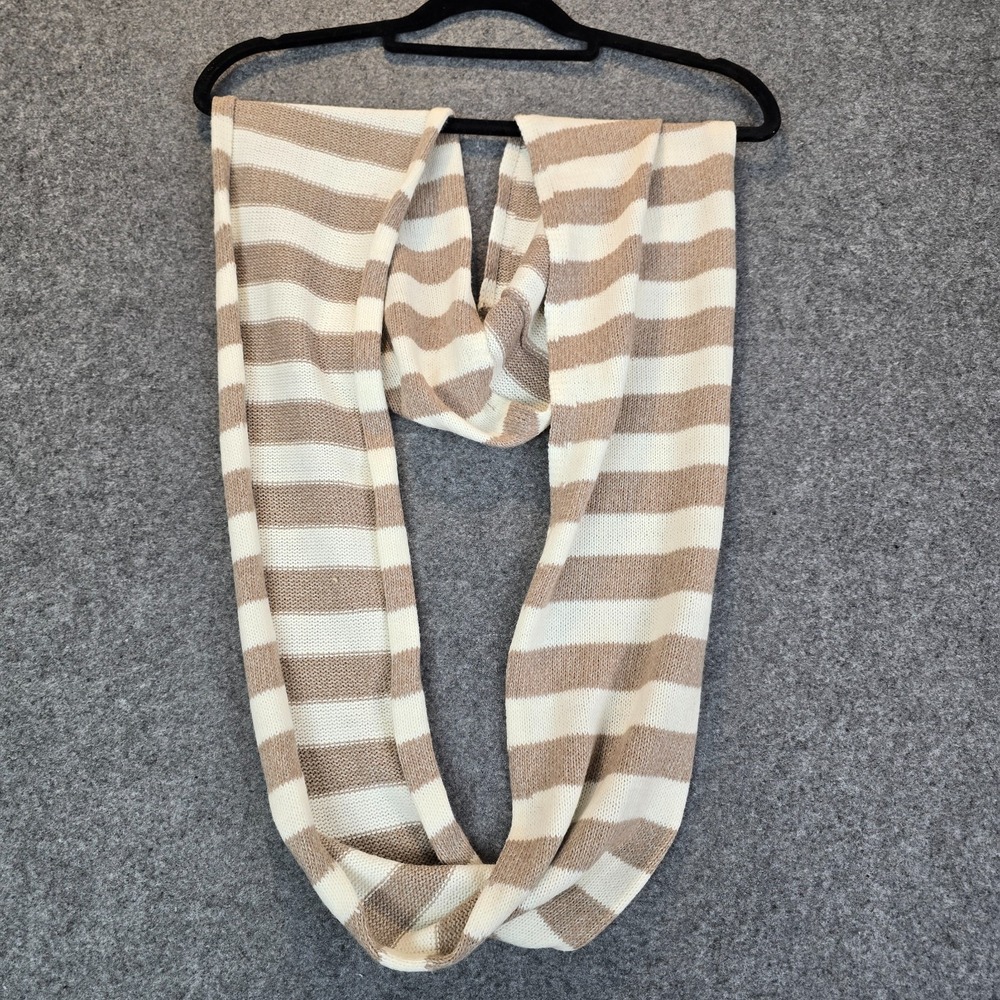 Women's Knit Infinity Loop Scarf Beige Cream Striped Soft Acrylic Winter Fashion
